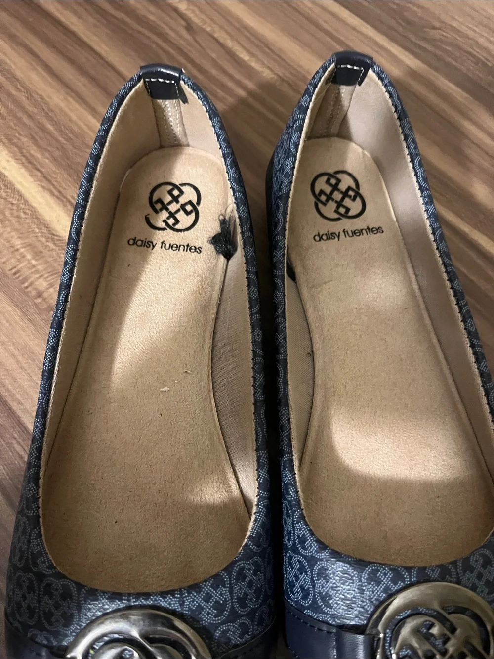 Daisey Fuentes Navy Logo-Embellished Ballet Flats